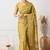 Women's mustard floral kalamkari print cotton silk blend saree with unstitched piece