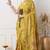 Women's mustard floral kalamkari print cotton silk blend saree with unstitched piece