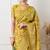 Women's mustard floral kalamkari print cotton silk blend saree with unstitched piece