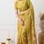 Women's mustard floral kalamkari print cotton silk blend saree with unstitched piece