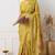 Women's mustard floral kalamkari print cotton silk blend saree with unstitched piece