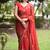 Women's red floral stripes print georgette saree with unstitched piece