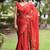 Women's red floral stripes print georgette saree with unstitched piece