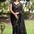 Women's black floral stripes print georgette saree with unstitched piece