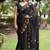 Women's black floral stripes print georgette saree with unstitched piece