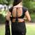 Women's black floral stripes print georgette saree with unstitched piece