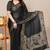 Women's black madhubani print chiffon saree with unstitched piece
