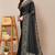 Women's black madhubani print chiffon saree with unstitched piece