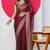 Women's maroon paisley kalamkari print chiffon saree with unstitched piece