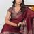 Women's maroon paisley kalamkari print chiffon saree with unstitched piece