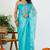 Women's turquoise solid organza saree with unstitched piece
