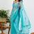 Women's turquoise solid organza saree with unstitched piece