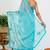 Women's turquoise solid organza saree with unstitched piece
