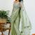 Women's green solid organza saree with unstitched piece