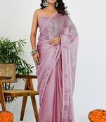 Women's pink solid organza saree with unstitched piece