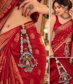 Dual tone Oxidized Silver Chabi Challa Saree Keychain, Vintage Indian Saree Satka