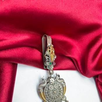 Dual tone Oxidized Silver Chabi Challa Saree Keychain, Vintage Indian Saree Satka 3