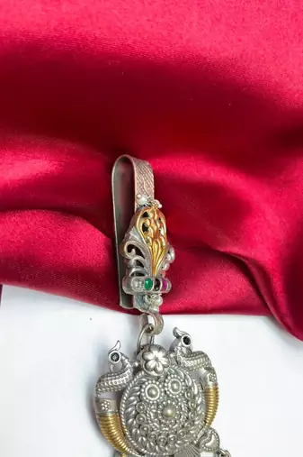 Dual tone Oxidized Silver Chabi Challa Saree Keychain, Vintage Indian Saree Satka