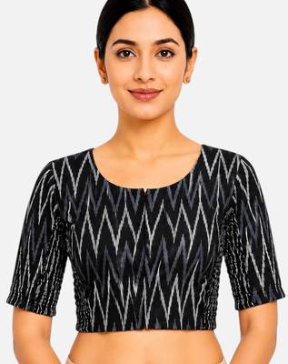 Black printed inner cotton lining side (smocked) stretchable top readymade saree blouse 1