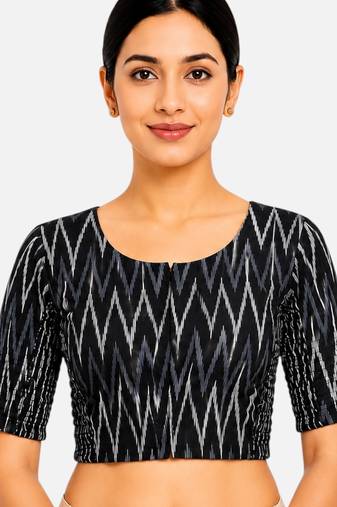 Black printed inner cotton lining side (smocked) stretchable top readymade saree blouse