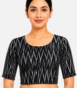 Black printed inner cotton lining side (smocked) stretchable top readymade saree blouse