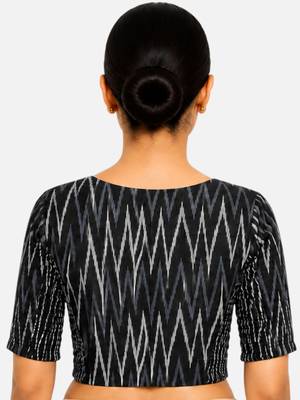 Black printed inner cotton lining side (smocked) stretchable top readymade saree blouse 2