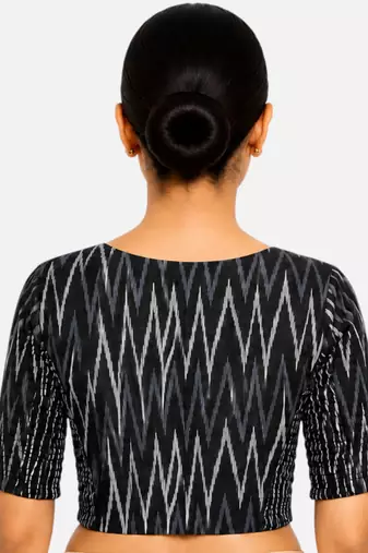 Black printed inner cotton lining side (smocked) stretchable top readymade saree blouse