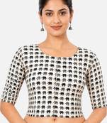Grey printed inner cotton lining side (smocked) stretchable top readymade saree blouse