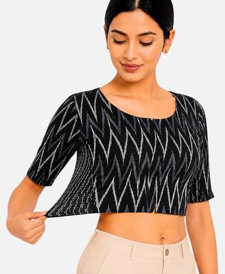 Black printed inner cotton lining side (smocked) stretchable top readymade saree blouse 3