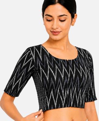 Black printed inner cotton lining side (smocked) stretchable top readymade saree blouse 4