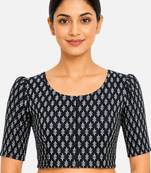 Black printed inner cotton lining side (smocked) stretchable top readymade saree blouse