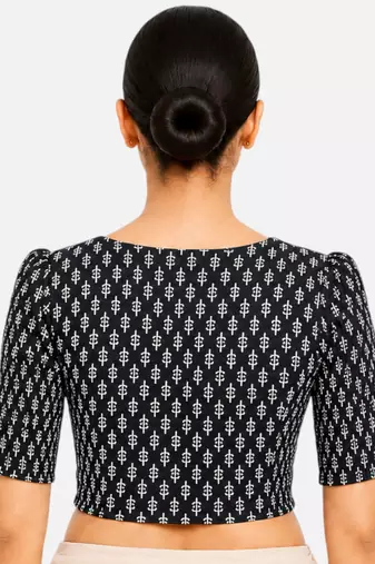 Black printed inner cotton lining side (smocked) stretchable top readymade saree blouse