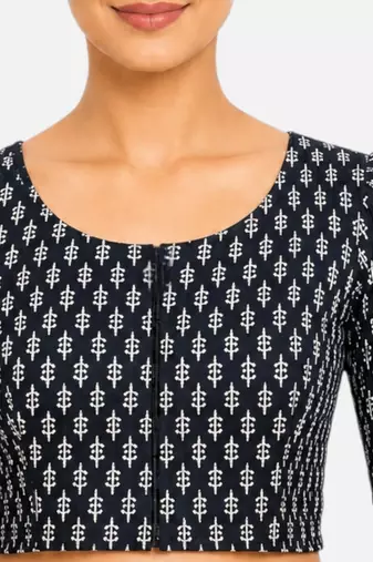 Black printed inner cotton lining side (smocked) stretchable top readymade saree blouse
