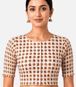 Copper printed inner cotton lining side (smocked) stretchable top readymade saree blouse