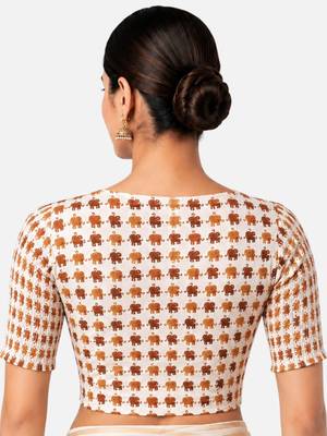 Copper printed inner cotton lining side (smocked) stretchable top readymade saree blouse 2