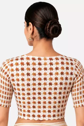 Copper printed inner cotton lining side (smocked) stretchable top readymade saree blouse