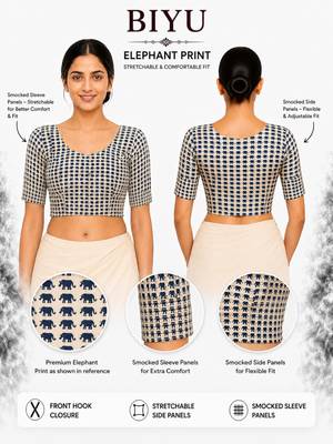 Blue printed inner cotton lining side (smocked) stretchable top readymade saree blouse 5