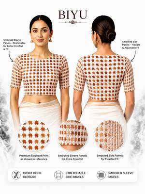 Copper printed inner cotton lining side (smocked) stretchable top readymade saree blouse 5