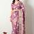 Women's pink block print cotton silk blend saree with unstitched piece