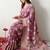 Women's pink block print cotton silk blend saree with unstitched piece