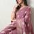 Women's pink block print cotton silk blend saree with unstitched piece