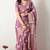 Women's pink block print cotton silk blend saree with unstitched piece