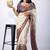 Women's off white kalakmkari print cotton silk blend saree with unstitched piece
