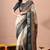 Women's off white kalakmkari print cotton silk blend saree with unstitched piece
