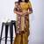 Women's mustard zari woven stripes cotton silk blend saree with unstitched piece