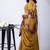 Women's mustard zari woven stripes cotton silk blend saree with unstitched piece