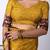 Women's mustard zari woven stripes cotton silk blend saree with unstitched piece
