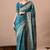 Women's teal zari woven stripes cotton silk blend saree with unstitched piece
