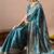 Women's teal zari woven stripes cotton silk blend saree with unstitched piece