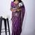 Women's purple zari woven stripes cotton silk blend saree with unstitched piece